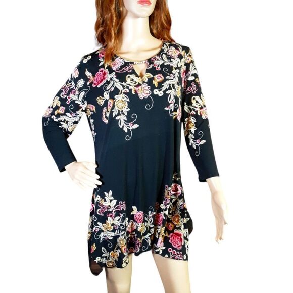 JM COLLECTION DRESS Lushly Embroidered Boho Mini Tunic Oversized‎ - Picture 1 of 13